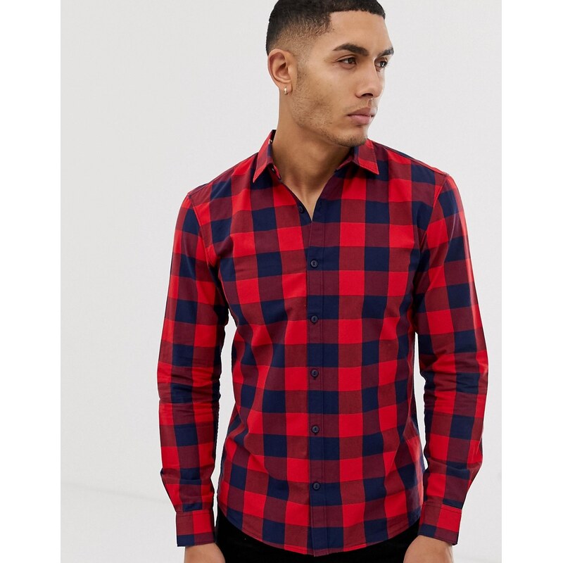 Pull&Bear check shirt in red-Green