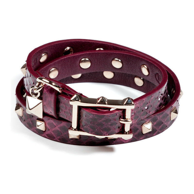 Valentino Studded Embossed Leather Wrap-Around Bracelet