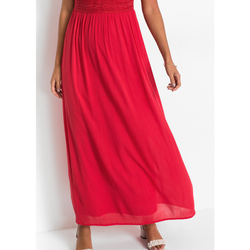 bonprix Dlouhé letní šaty s krajkou, v krátkých velikostech Červená