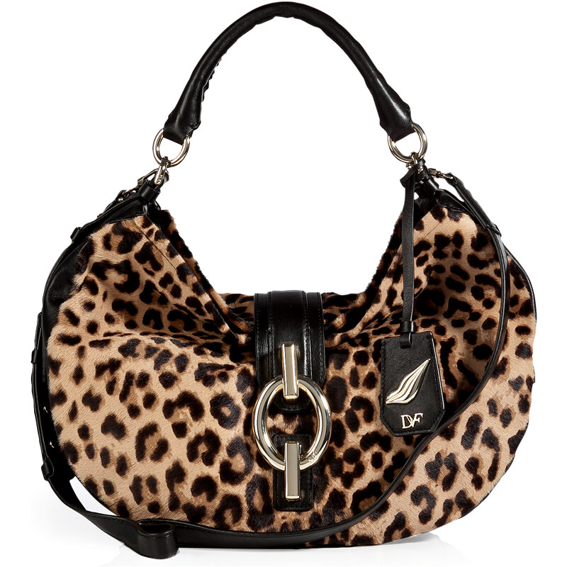 Diane von Furstenberg Haircalf Sutra Hobo Bag in Leopard/Black