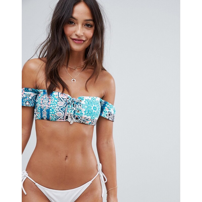 Seafolly bahama lace up cold shoulder bandeau bikini top-Multi 115590065