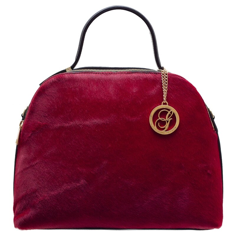 Glamorous by GLAM Dámská kožená kabelka se srstí 2 zipy - červená 20729756