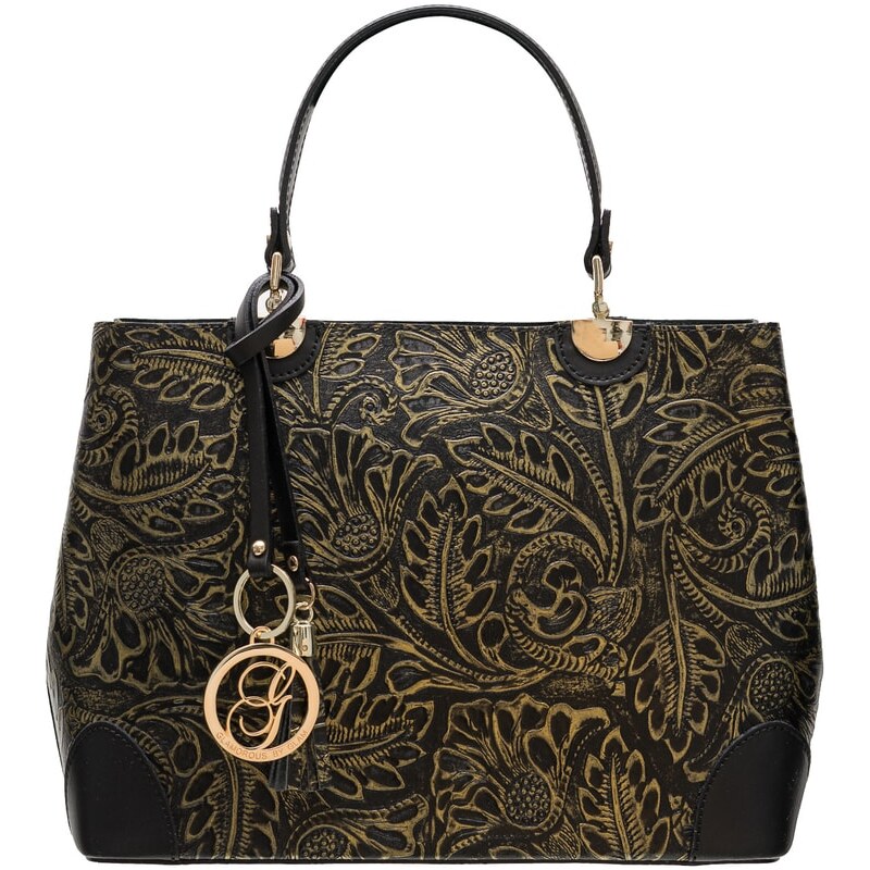 Glamorous by GLAM Dámská kožená kabelka ražená s květy černo - zlatá 24840669