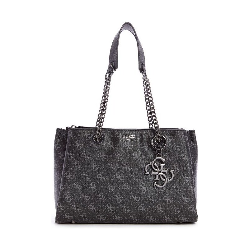GUESS kabelka Mia Logo Girlfriend Satchel coal GLAMI.cz