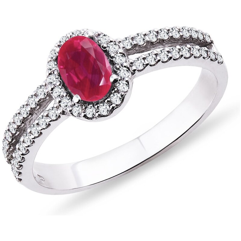 Prsten z bílého zlata s rubíny a diamanty KLENOTA k0302012