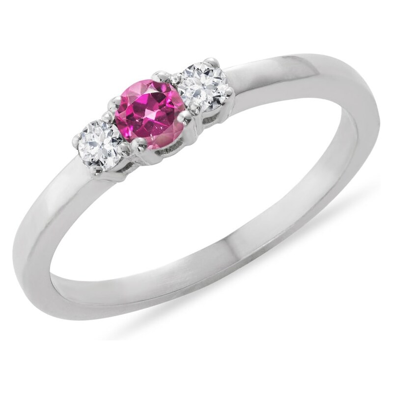 Prsten z bílého zlata s růžovým safírem a diamanty KLENOTA k0135022