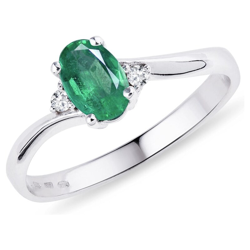 Stříbrný prsten se smaragdem a diamanty KLENOTA k0027029