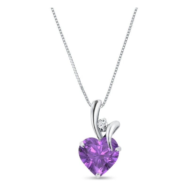 Stříbrný náhrdelník s ametystem a diamantem KLENOTA k0046049