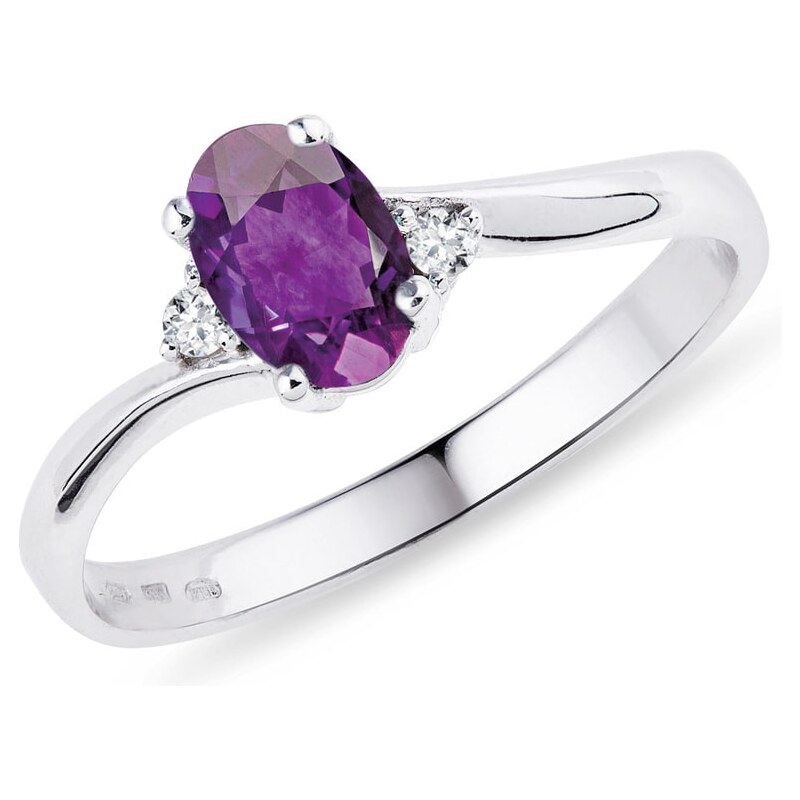 Stříbrný prsten s ametystem a diamanty KLENOTA k0027049