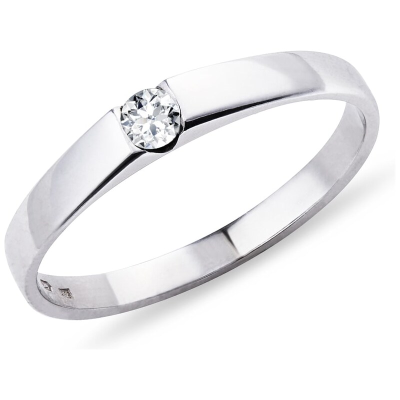 Prsten z bílého 14k zlata s kulatým diamantem KLENOTA K0545082