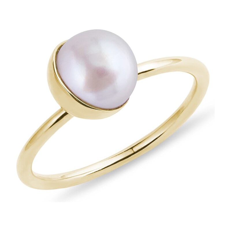 Prsten ze žlutého zlata s bílou perlou KLENOTA K0591013