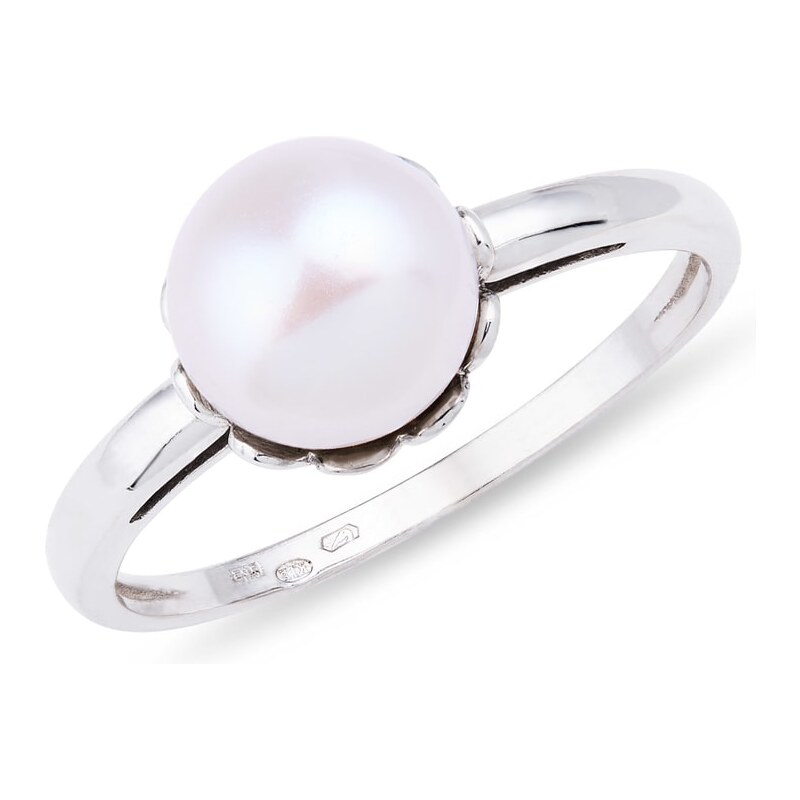 Prsten v bílém zlatě se sladkovodní perlou KLENOTA k0113012
