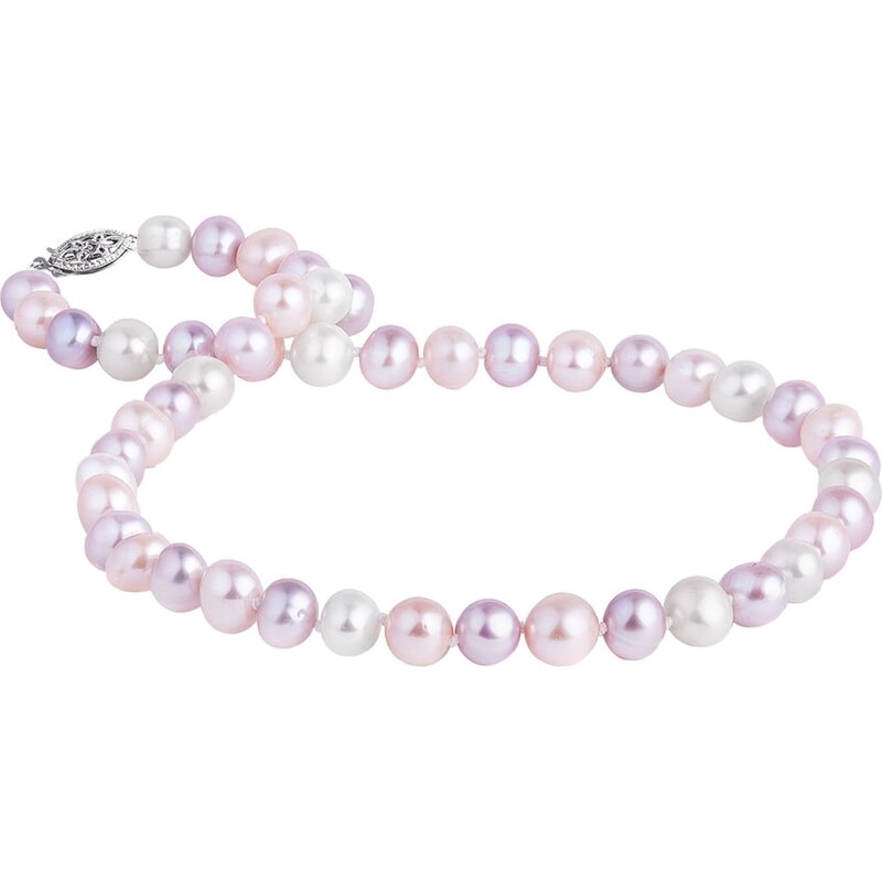 Náhrdelník ve stříbře z růžových perel KLENOTA k0011059
