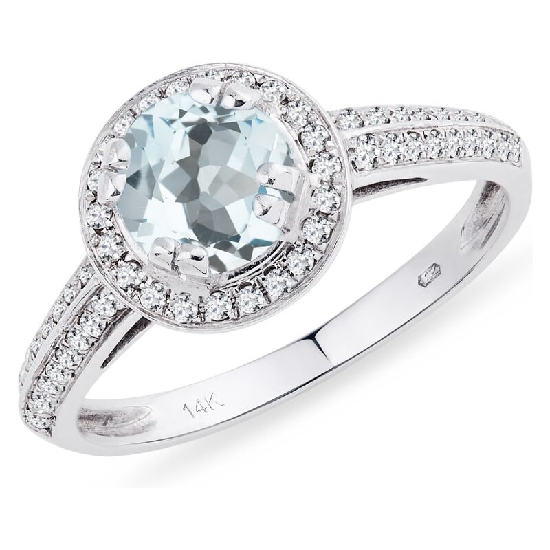 Zlatý prsten s akvamarínem a diamanty KLENOTA kln1399