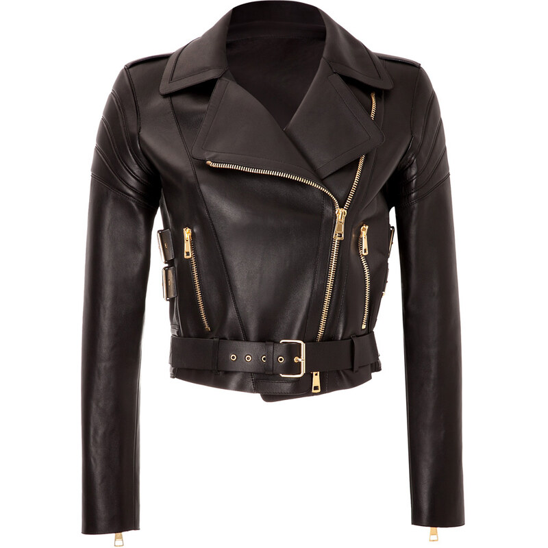 Fausto Puglisi Leather Cropped Biker Jacket