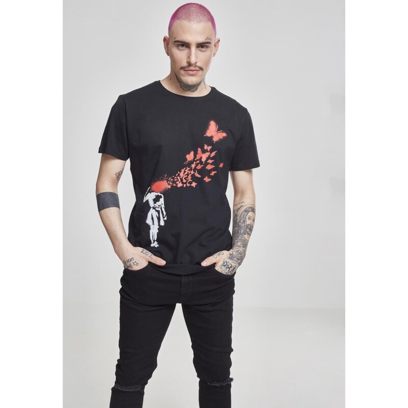 Merchcode Brandalised - Banksy´s Graffiti Butterfly Tee černé
