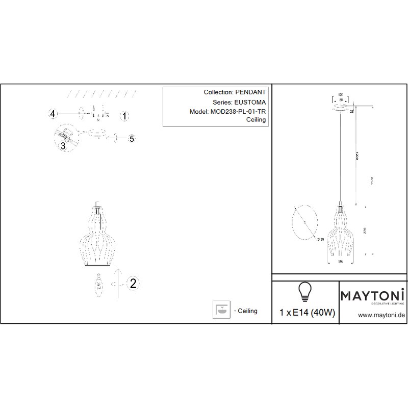 Závěsné svítidlo Maytoni EUSTOMA MOD238-PL-01-B