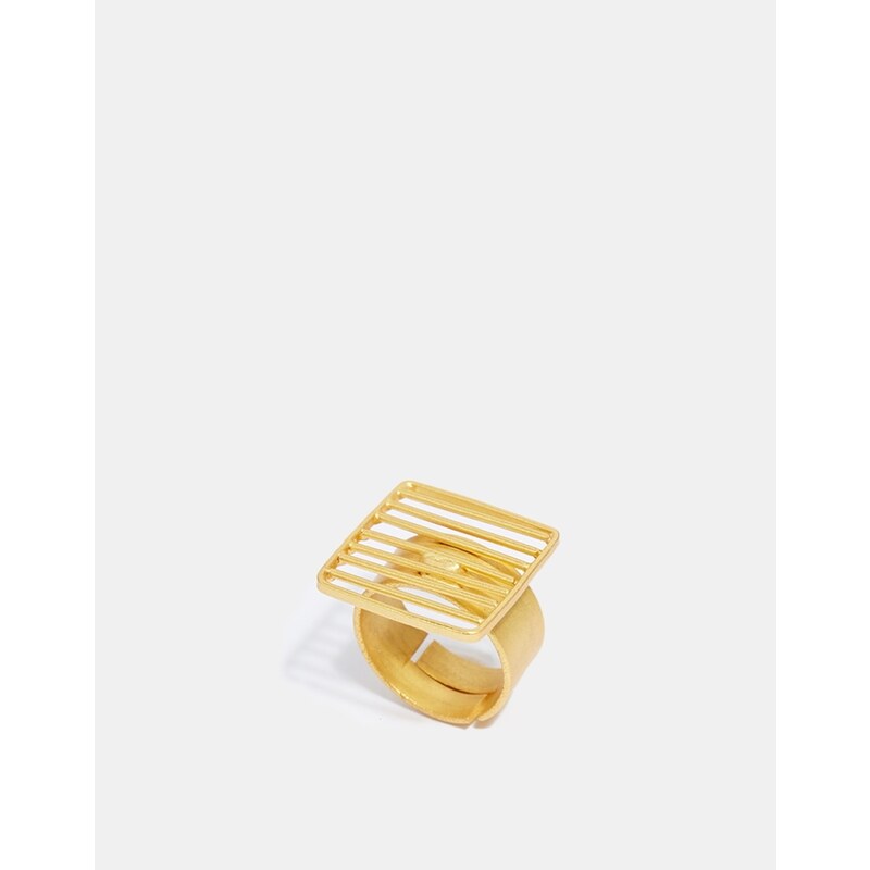 Kasturjewels Adjustable Square Lines Ring - Gold