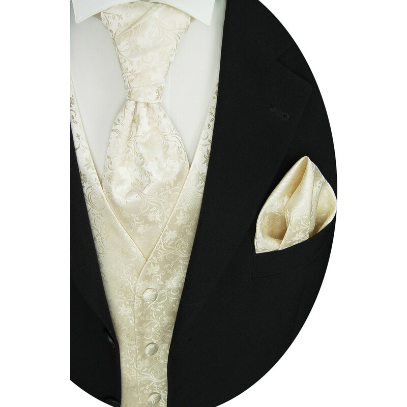 Svatební vesta Beytnur 34-1 kravata, plastron a kapesníček - krémová