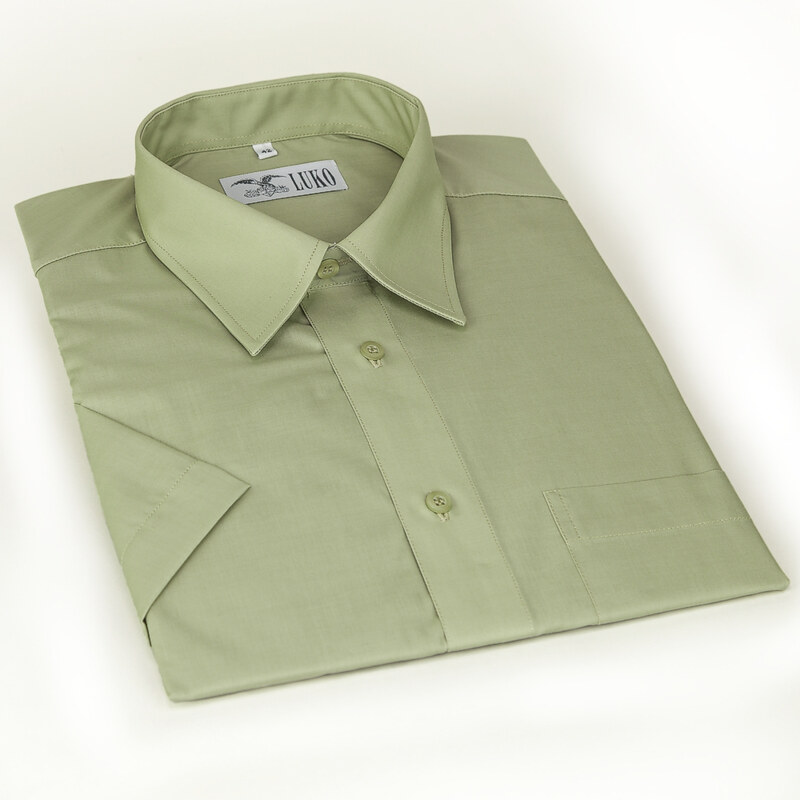 LUKO pánská outdoorová myslivecká košile světle zelená khaki jednobarevná 024238 krátký rukáv regular fit vel. 51/52