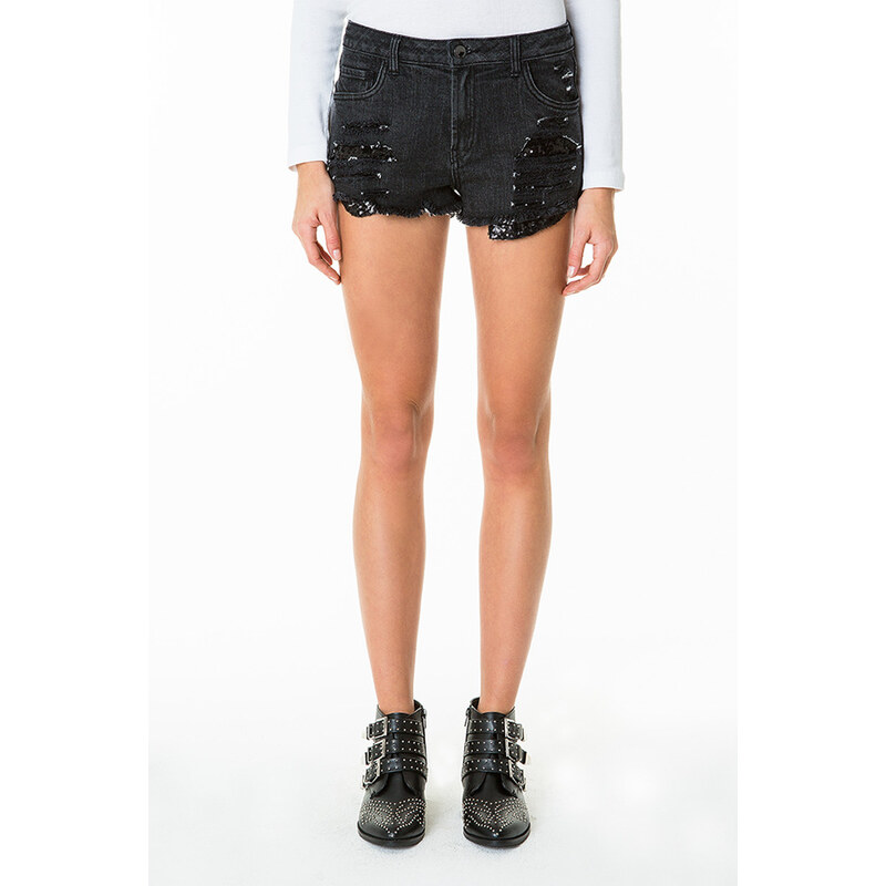 Tally Weijl Black Distressed & Sequin Denim Shorts
