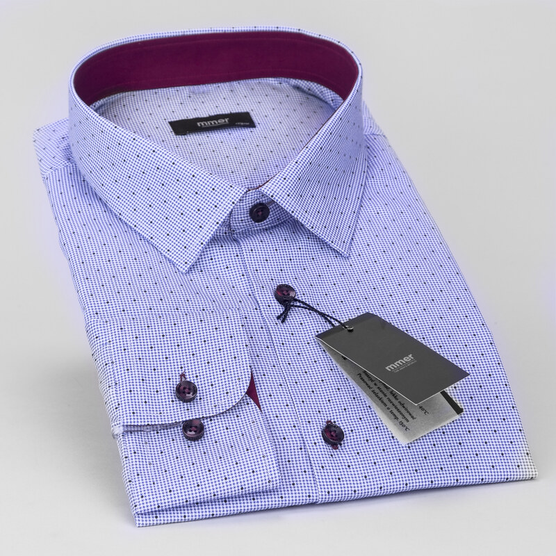 Pánská košile MMER bavlněná, modrá kohoutí vzor a puntíky, 848DRA, dlouhý rukáv, regular fit, vel. 50