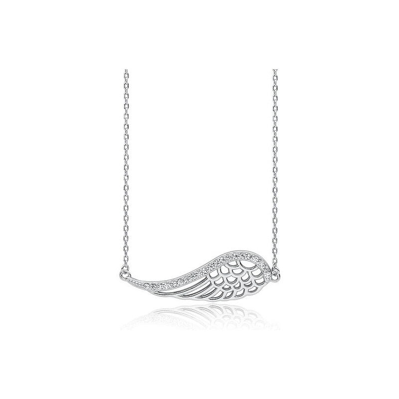Stříbrný náhrdelník s andělským křídlem a zirkonovým lemem - Meucci SLN038