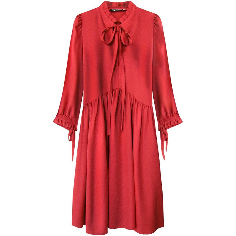 INPRESS Červené dámské šaty s volánkovým stojáčkem (208ART)
