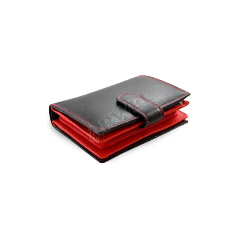 Kožená peněženka Arwel s přezkou - černočervená