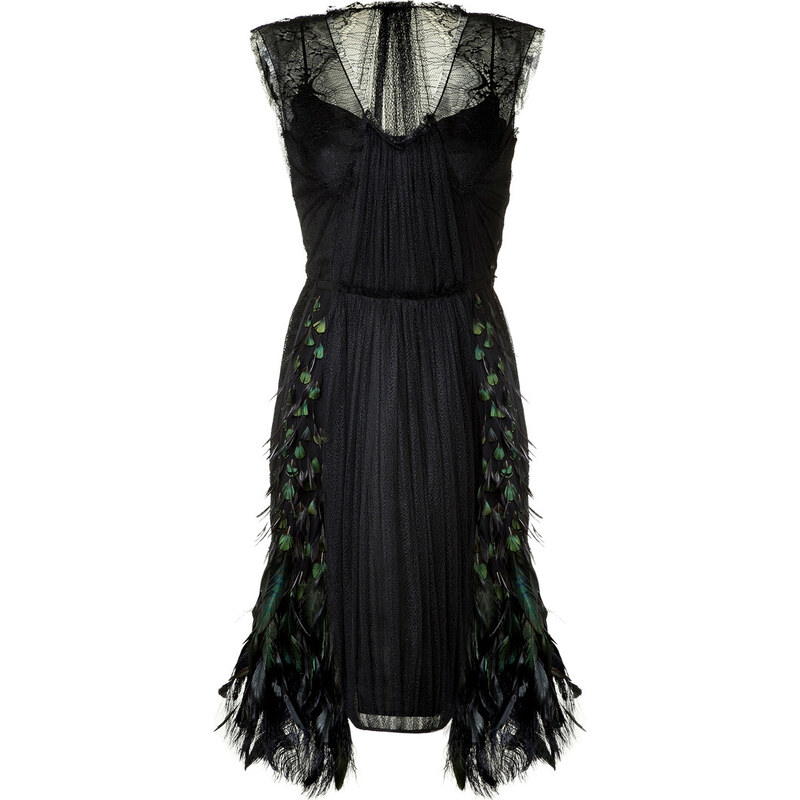 Alberta Ferretti Chiffon Dress with Feather Trim