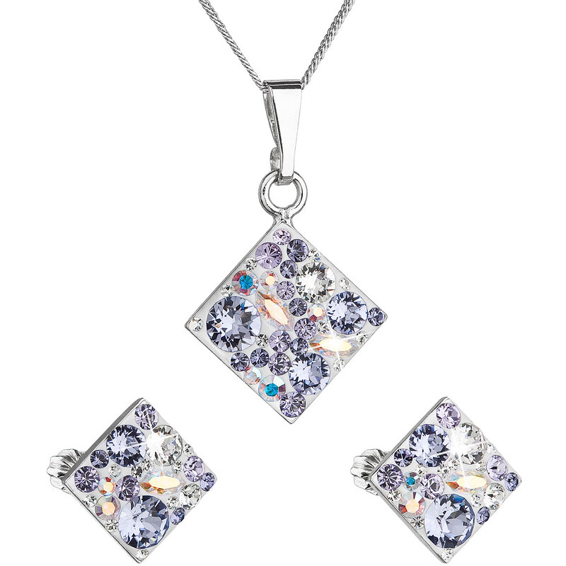 Sada šperků s krystaly Swarovski náušnice, řetízek a přívěsek fialový 74170305