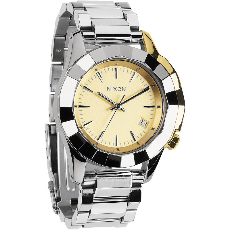 Topshop **Nixon Monarch Silver and Light Gold Watch