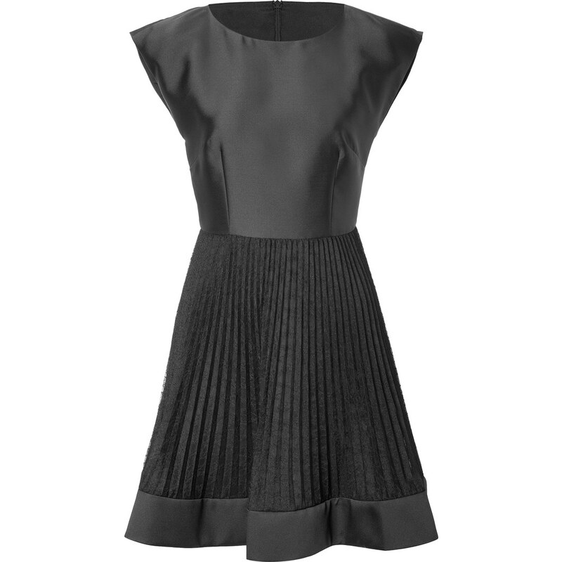 Philosophy di Alberta Ferretti Fit and Flare Dress with Floral Lace Pleated Skirt