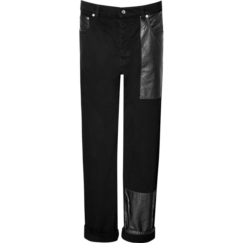 McQ Alexander McQueen Cotton/Leather Patchwork Boyfriend Jeans