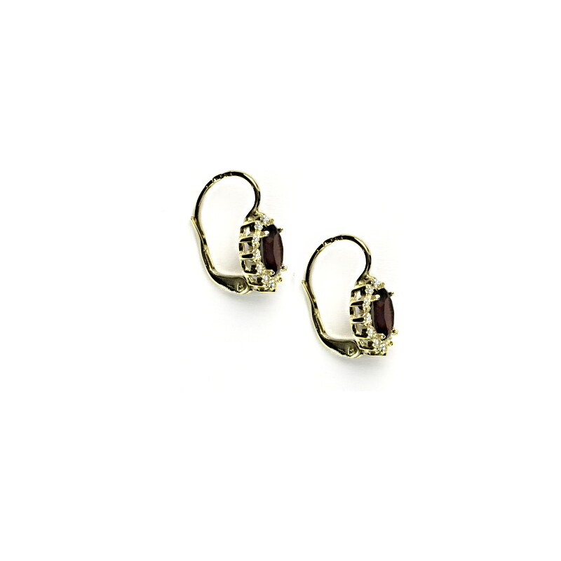 Čištín s.r.o. Zlaté náušnice s diamanty, přírodní granát 7x5 mm,