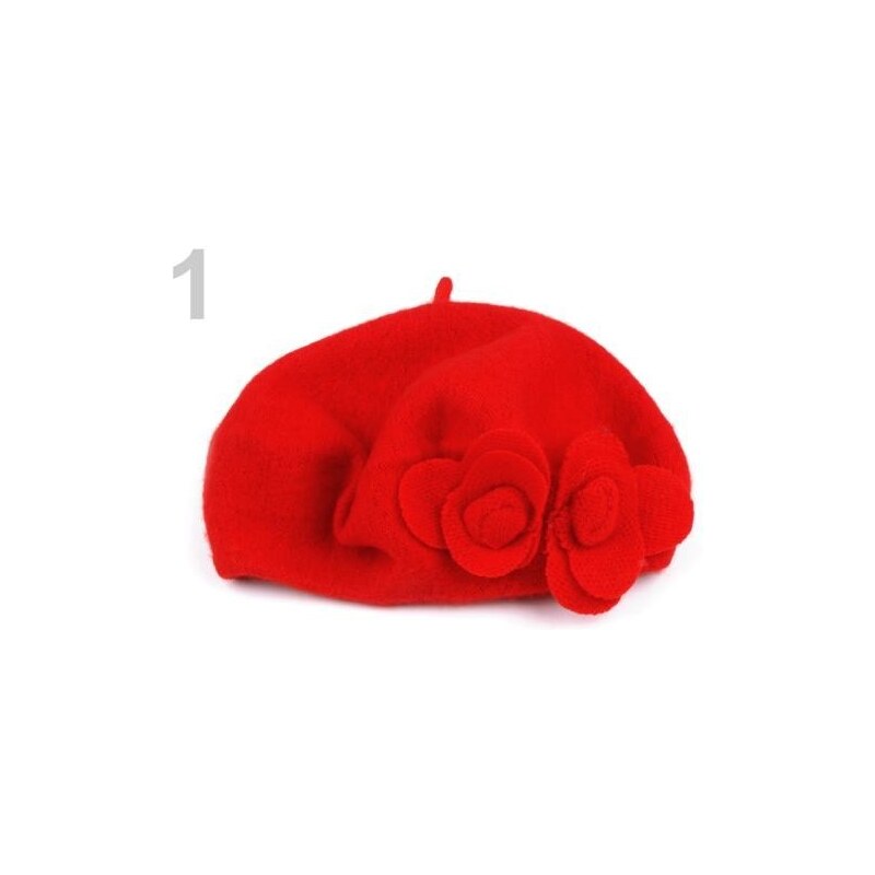 Stoklasa Vlněný pletený baret s květem (1 ks) - 1 červená