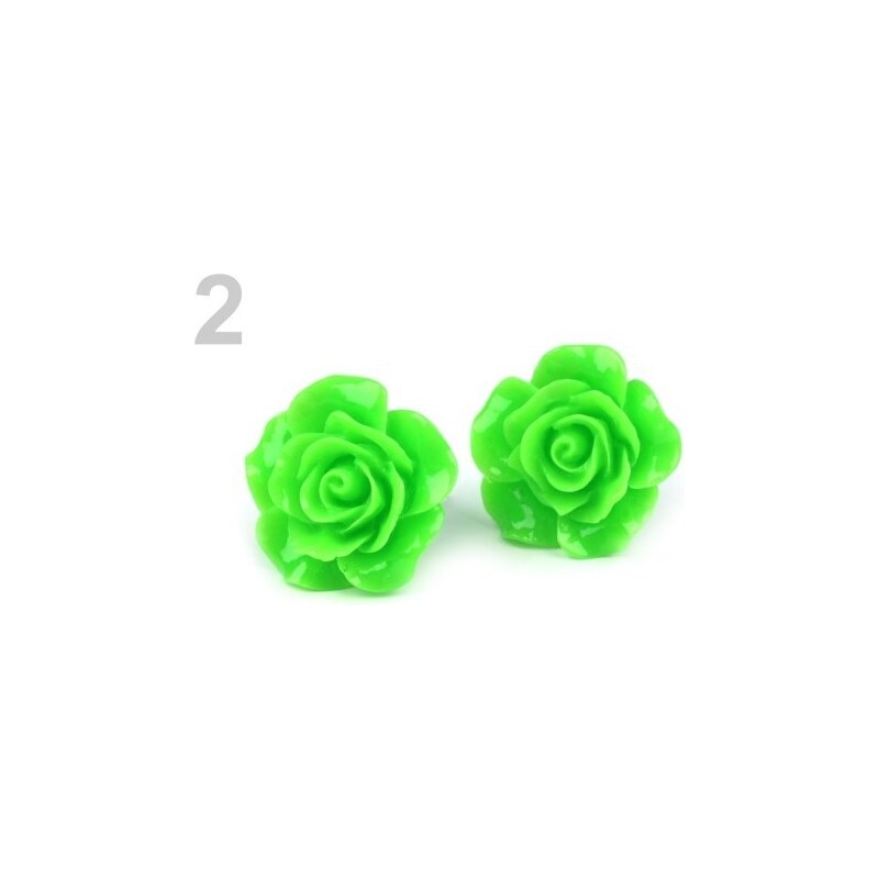 Stoklasa Náušnice plastové růže (1 pár) - 2 zelená neon + náušnice