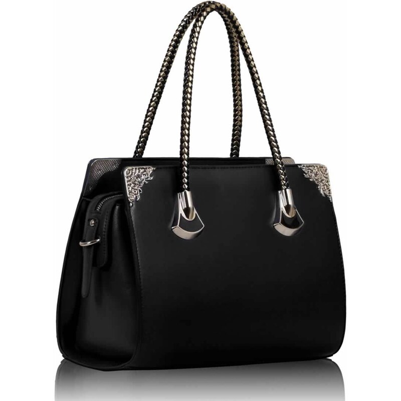 LS Fashion Černá efektní kabelka s kovovými detaily LS0097 černá