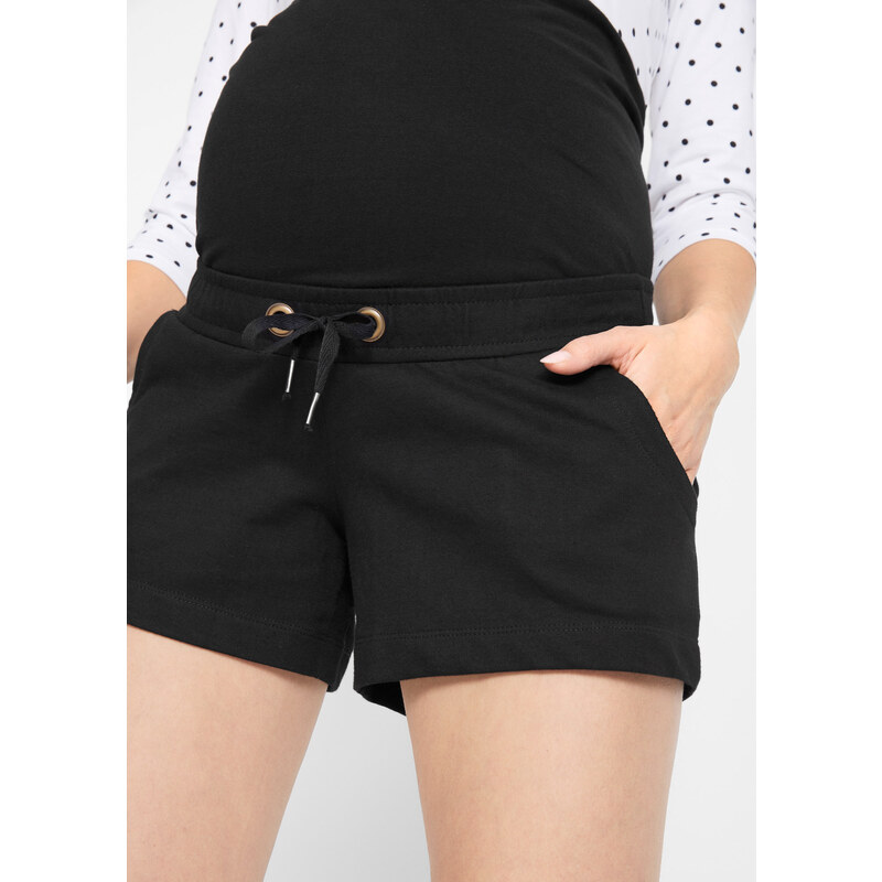 bonprix Pohodlné těhotenské šortky s průvlekem na gumu Černá