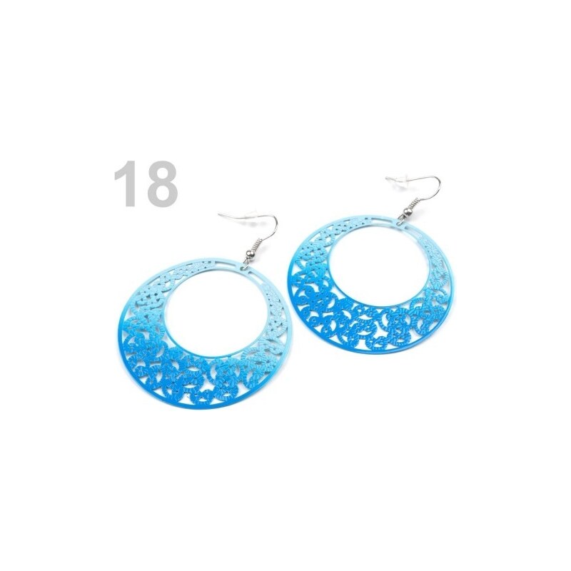 Náušnice kruhové s ornamenty Ø46mm (1 pár) - 18 modrá neonová Stoklasa
