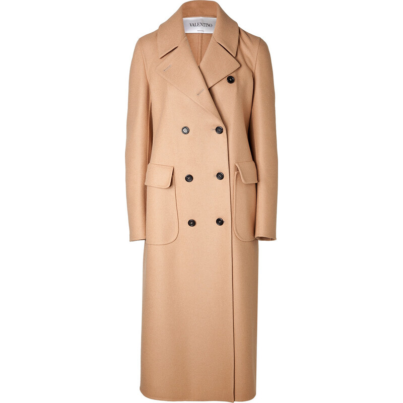 Valentino Wool-Angora Double-Breasted Coat