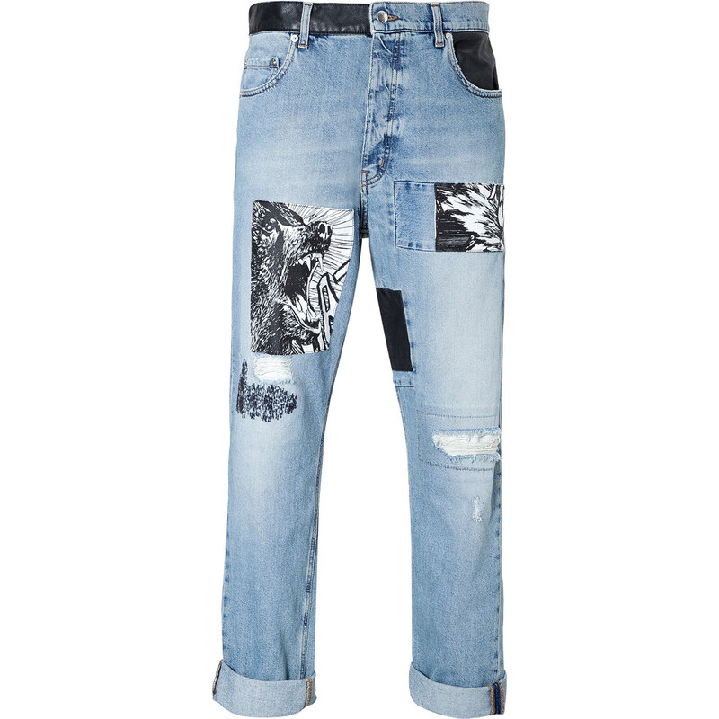 McQ Alexander McQueen Loose Fit Mixed Media Patched Jeans