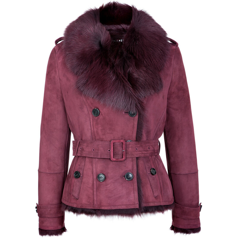 Burberry London Suede-Shearling Haddingcroft Jacket with Fur Trim