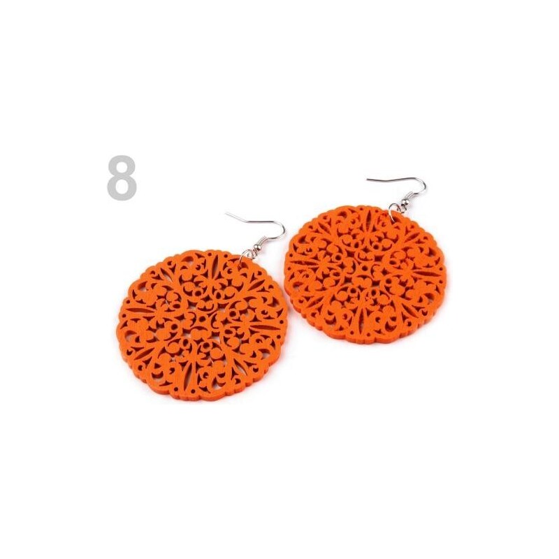 Stoklasa Náušnice dřevěné Ø50mm kruhy filigrán (1 pár) - 8 oranžová pomerančová