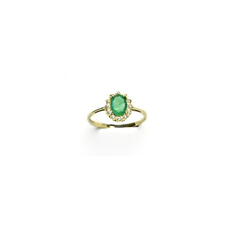 Čištín s.r.o. Zlatý prsten s diamanty, přírodní smaragd 7x5 mm,