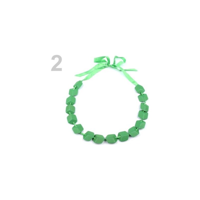 Dřevěný náhrdelník na stuze (1 ks) - 2 zelená pastelová Stoklasa