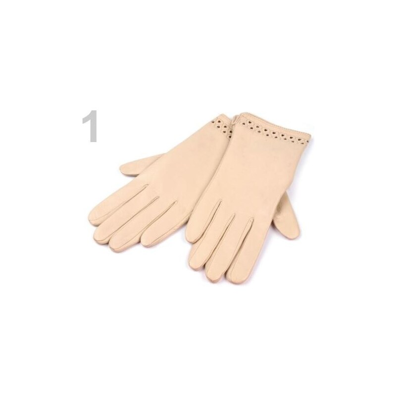 Dámské kožené rukavice 9x24 cm s výseky (1 pár) - 1 krémová Stoklasa