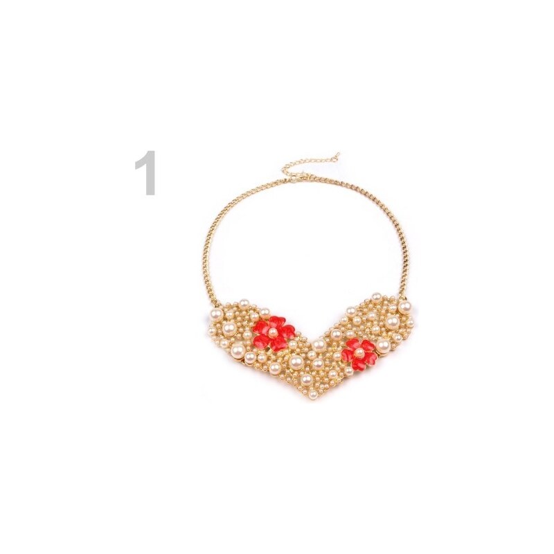 Kovový náhrdelník s korálky SRDCE (1 ks) - 1 červená Stoklasa