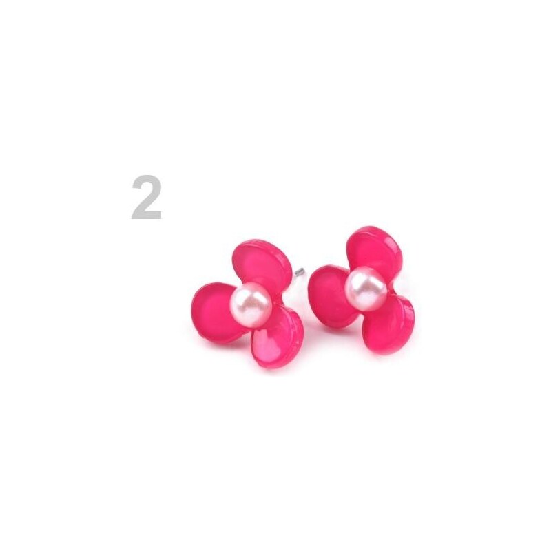 Stoklasa Náušnice plastové KVĚTINKA (1 pár) - 2 růžová ostrá