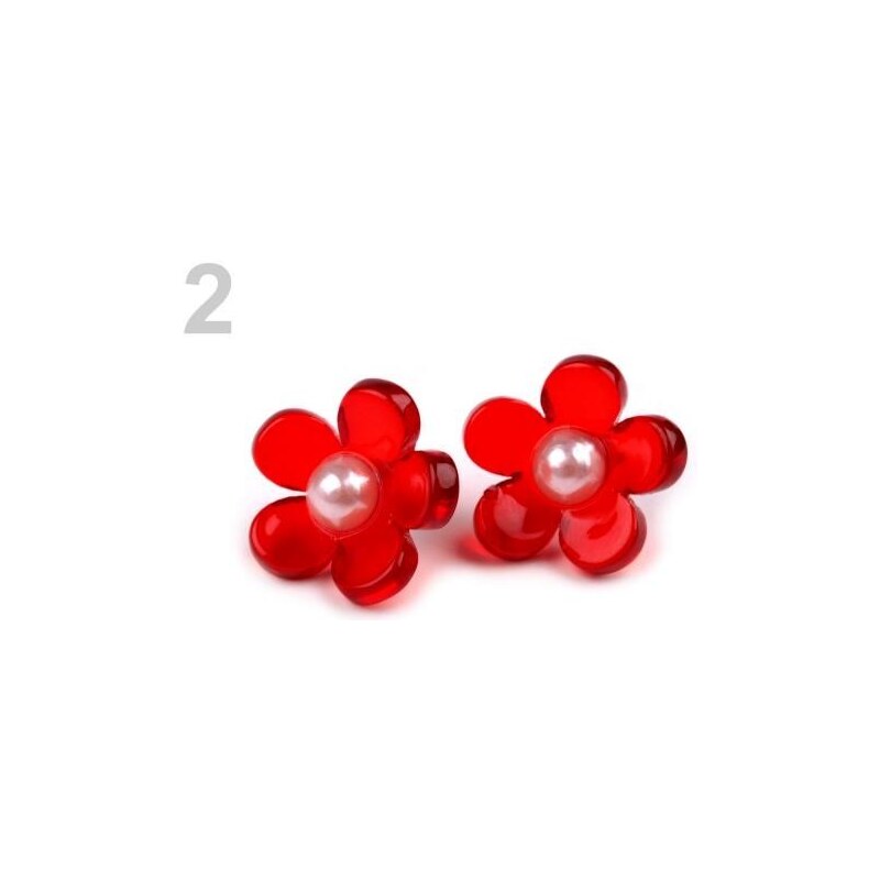 Stoklasa Náušnice plastové květ 15mm (1 pár) - 2 červená transparent